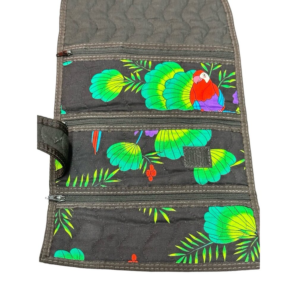 Handmade Quilted Travel Jewelry Roll With Tropical Parrot Design - Picture 3 of 4